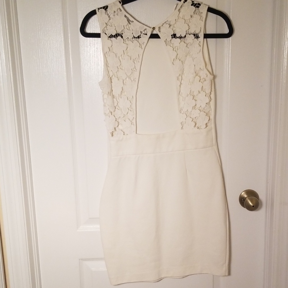 Zara  off white crochet floral open back pencil Dress